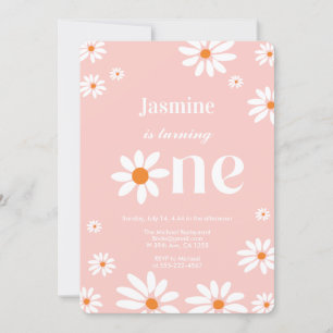 Retro Groovy Daisy Warm Florals 1. Geburtstag Einladung