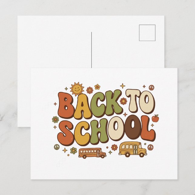 Retro Groovy Design für den Schulbeginn Postkarte (Vorne/Hinten)