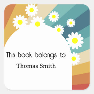 Retro Groovy - Dieses Buch gehört Quadratischer Aufkleber