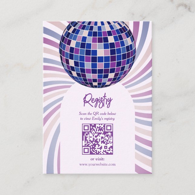 Retro Groovy Disco Bridal Shower Registry QR code Begleitkarte (Vorderseite)