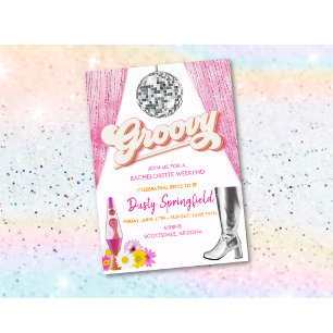 Retro Groovy Disco Junggesellinnen-Abschiedswochen Einladung