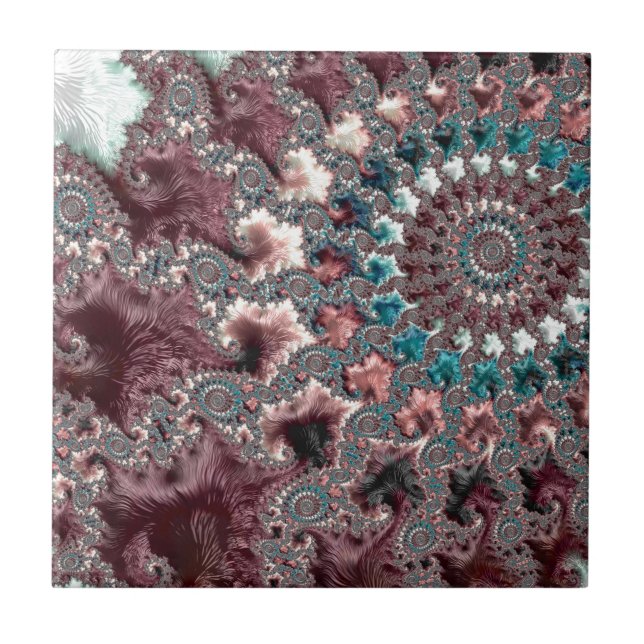 Retro Groovy Eclectic Bohemisch Spiral Fraktal Fliese (Vorderseite)
