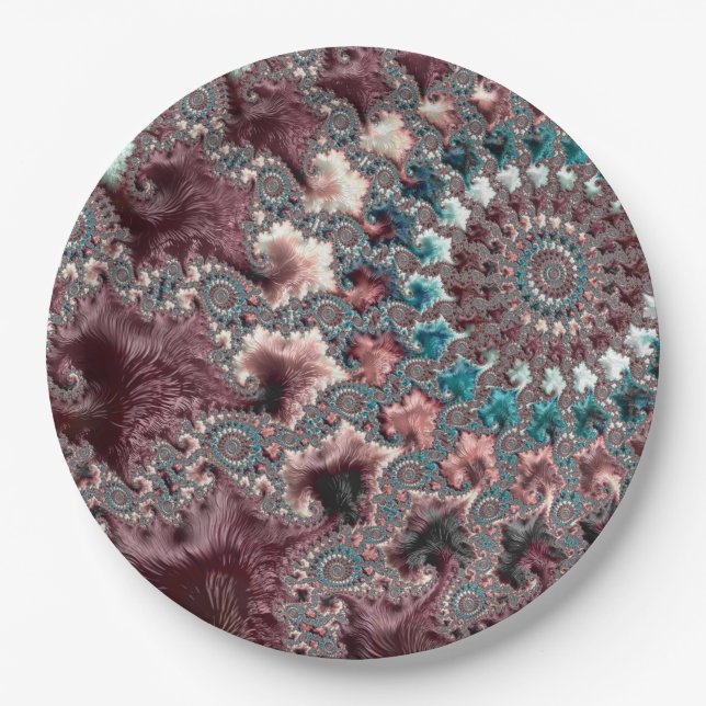 Retro Groovy Eclectic Bohemisch Spiral Fraktal Pappteller (Vorderseite)