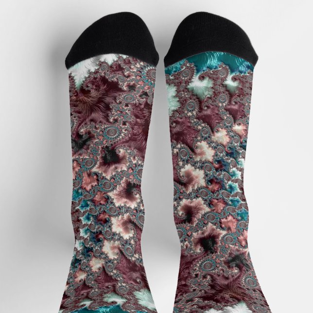 Retro Groovy Eclectic Bohemisch Spiral Fraktal Socken (Oben)