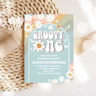 Retro Groovy Einladung zum ersten Geburtstag