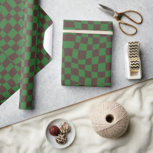 Retro Groovy elegante braune grün gewellt Geschenkpapier