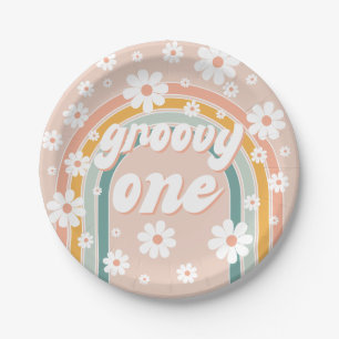 Retro Groovy Erste Boho Geburtstag Pappteller