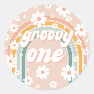 Retro Groovy Erste Boho Geburtstag Runder Aufkleber