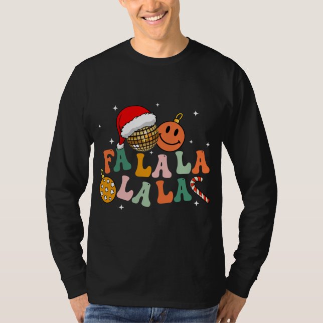 Retro Groovy Fa La Christmas Lights Niedliche Xmas T-Shirt (Vorderseite)