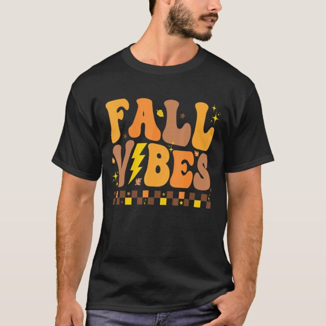 Retro Groovy Fall Vibes Checks Muster Herbst S T-Shirt (Vorderseite)