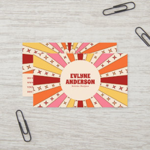 Retro Groovy Farbiger QR-Code 70er 60er Boho Trend Visitenkarte
