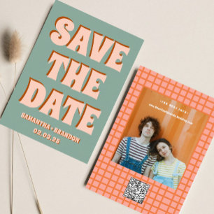 Retro Groovy Fette & Helle Boho-Hochzeit Qr Code  Save The Date