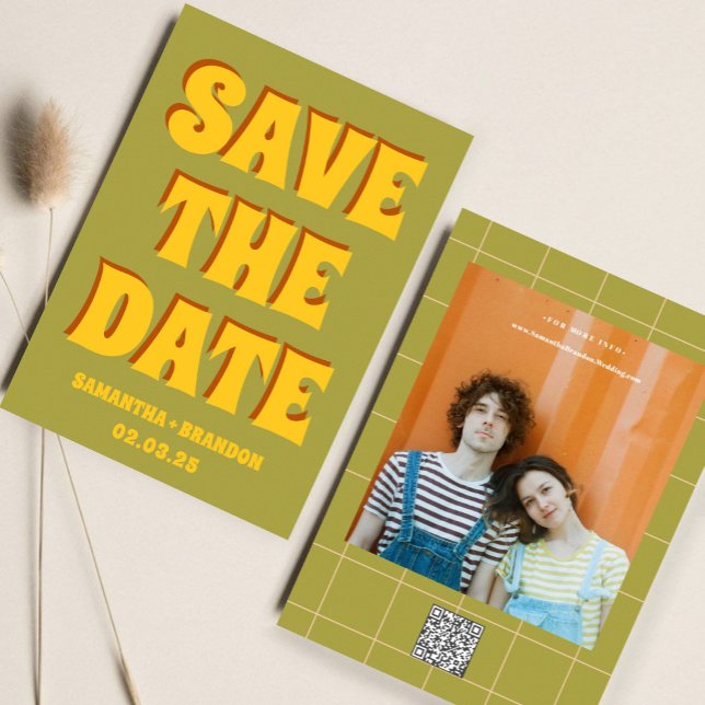 Retro Groovy Fette und Helle Boho-Hochzeit-Qr-Code Save The Date (Von Creator hochgeladen)