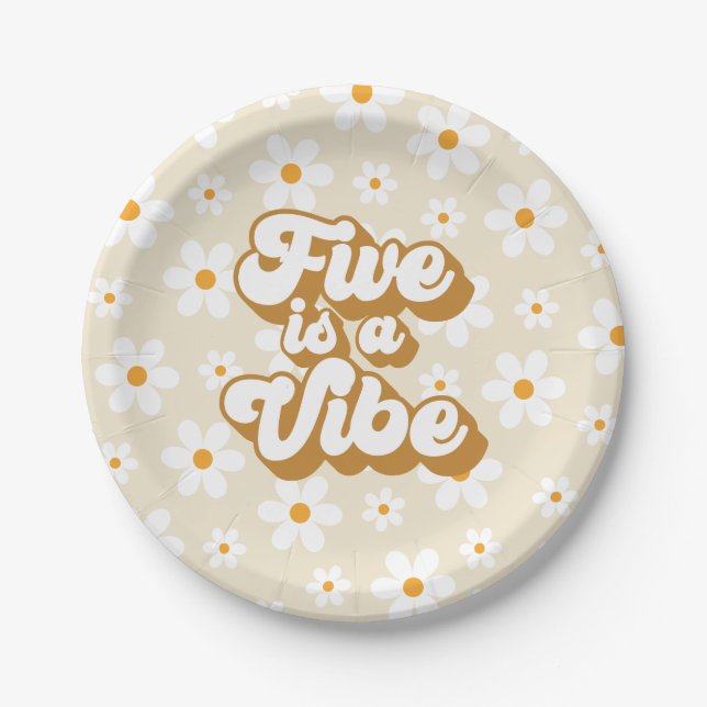 Retro Groovy Five ist ein Vibe Daisy Geburtstag Pappteller (Vorderseite)
