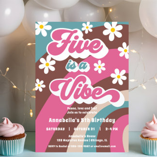 Retro Groovy FIVE ist eine Vibe 5. Geburtstagspart Einladung