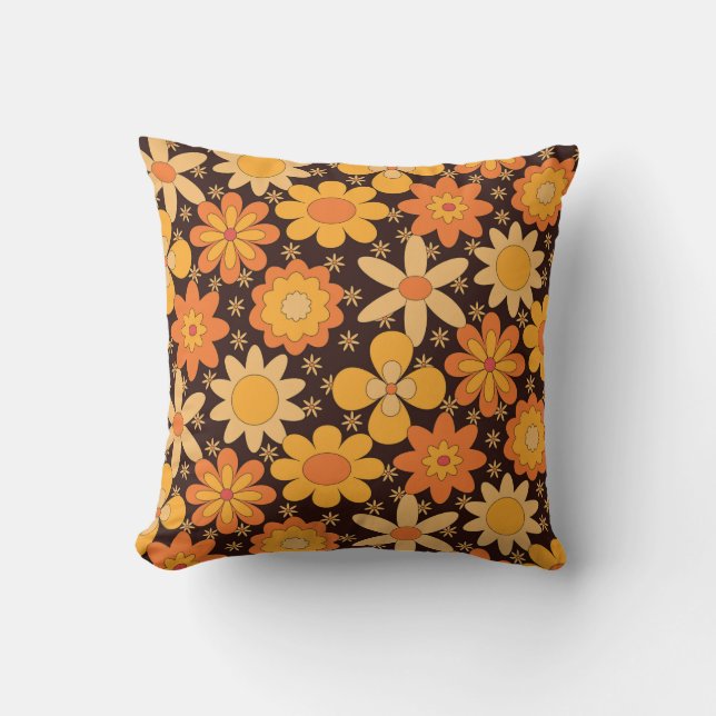 Retro Groovy Floral 70er Orange Yellow Kissen (Vorderseite)
