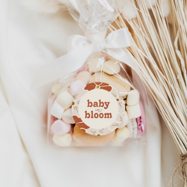 Retro Groovy Floral Arch Baby in Bloom | Boho Runder Aufkleber (Von Creator hochgeladen)