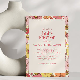 Retro Groovy Floral Einladung zur Babyparty für Pa