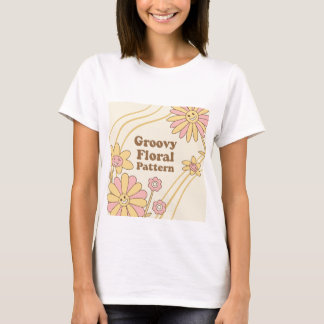 Retro Groovy Floral Pattern Smiley Face Flower T-S T-Shirt