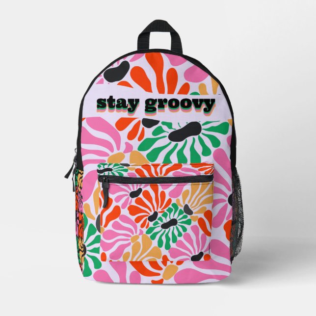 Retro Groovy Floral Personalisiert Moderne Giro Bedruckter Rucksack (Vorderseite)
