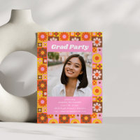 Retro Groovy Floral Pink Graduation Party Foto