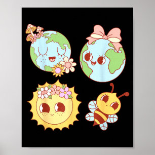 Retro groovy florales Herz Umwelttag Umwelt Poster