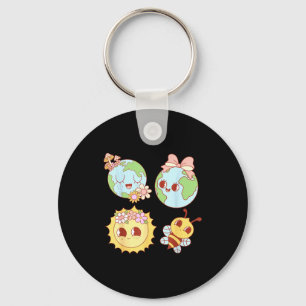 Retro groovy florales Herz Umwelttag Umwelt  Schlüsselanhänger