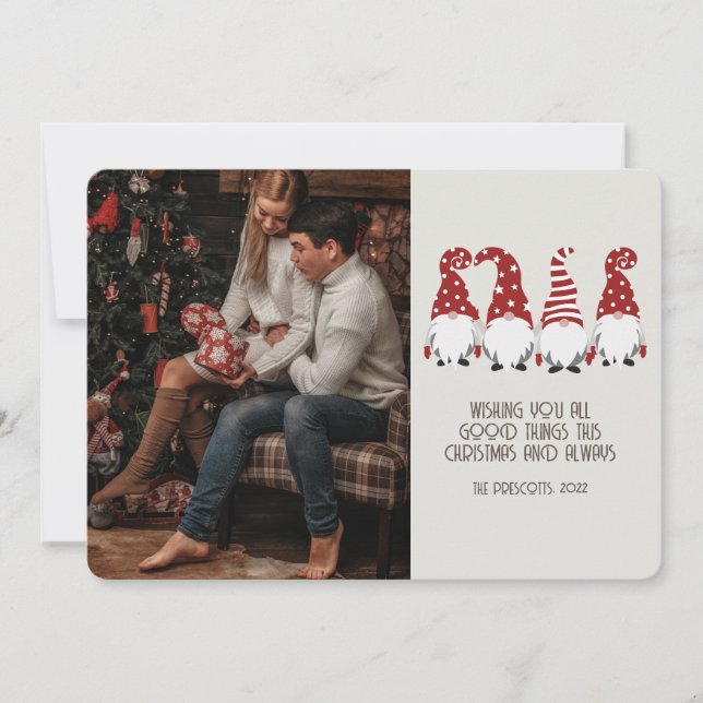 Retro Groovy Foto Weihnachtsgnomes Karte (Vorderseite)