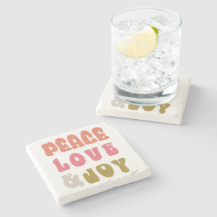 Retro Groovy Frieden Liebe Freude Urlaubsfoto Steinuntersetzer