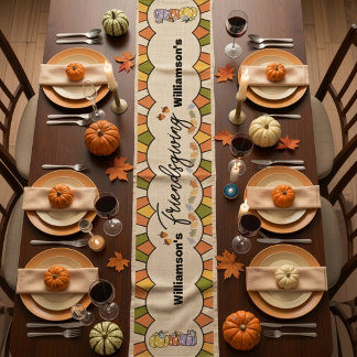 Retro Groovy Friendsgiving-Tischläufer Mittelgroßer Tischläufer