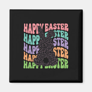 Retro Groovy Frohe Ostern Leopard Hase Frauen Gir Magnet