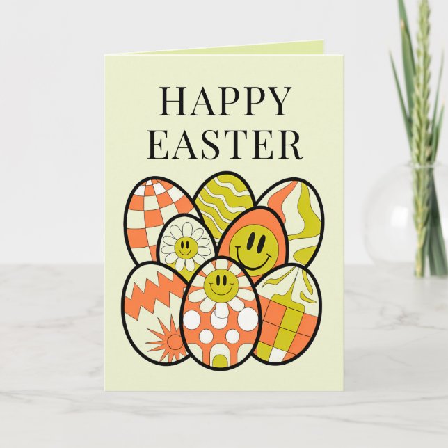 Retro Groovy Frohe Ostern Personalisierte Karte (Vorderseite)