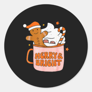 Retro Groovy Frohe und strahlende Lebkuchen Weihna Runder Aufkleber