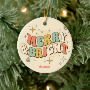 Retro Groovy Frohe und strahlende Weihnachten Keramik Ornament
