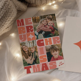Retro Groovy Frohe Weihnachten Drei Foto Collage