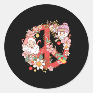 Retro Groovy Frohe Weihnachten Hippie Weihnachtsma Runder Aufkleber