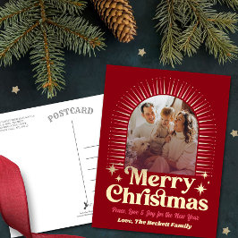 Retro Groovy Frohe Weihnachtsfeier Foto Feiertagspostkarte