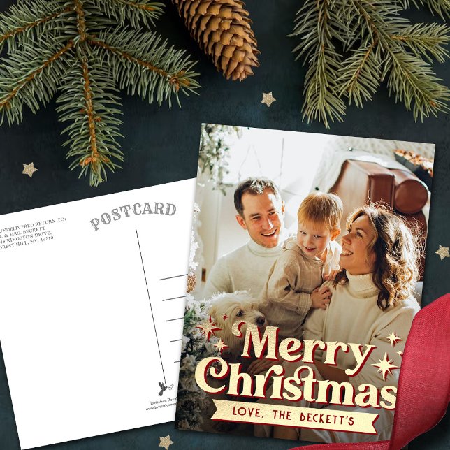 Retro Groovy Frohe Weihnachtsfeier Foto Feiertagspostkarte (Von Creator hochgeladen)