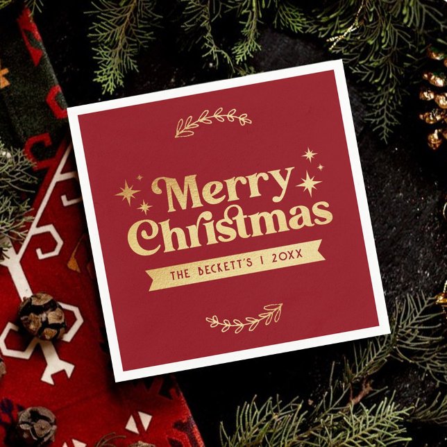 Retro Groovy Frohe Weihnachtsferien Serviette (Von Creator hochgeladen)