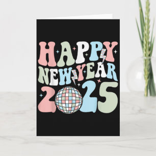Retro Groovy Frohes Neues Jahr 2025 Cute Silvester Karte
