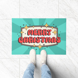 Retro Groovy fröhlicher Weihnachtstext Fußmatte