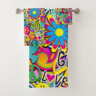 Retro Groovy FUN 60er Funky Colorful Badhandtuch Set