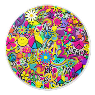 Retro Groovy FUN 60er Jahre Liebe Bunt Funky Keramikknauf