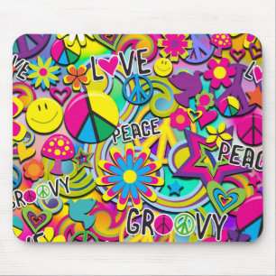 Retro Groovy FUN 60er Jahre Liebe Bunt Funky Mousepad
