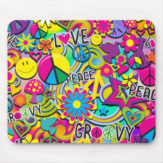 Retro Groovy FUN 60er Jahre Liebe Colorful Funky Mousepad (Vorne)