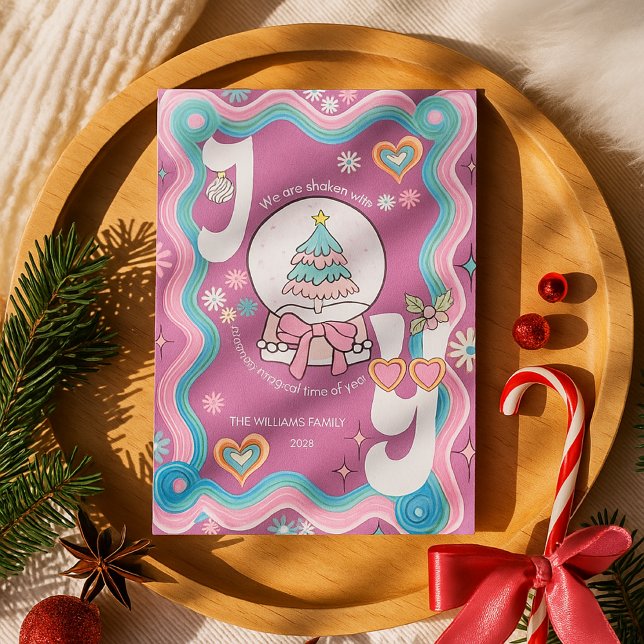 Retro Groovy Fun Pink JOY Weihnachtsgrüße (Von Creator hochgeladen)