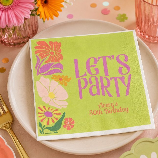 Retro Groovy Geburtstag | Retro Groovy Geburtstag Serviette (Von Creator hochgeladen)