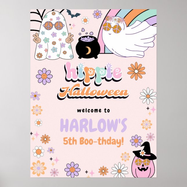 Retro Groovy Ghost Hippie Halloween Geburtstag Poster (Vorne)
