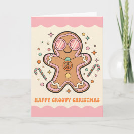 Retro Groovy Gingerbread Man Merry Christmas Feiertagskarte