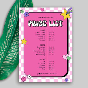 Retro Groovy Girly Pink Beauty Salon Preisliste